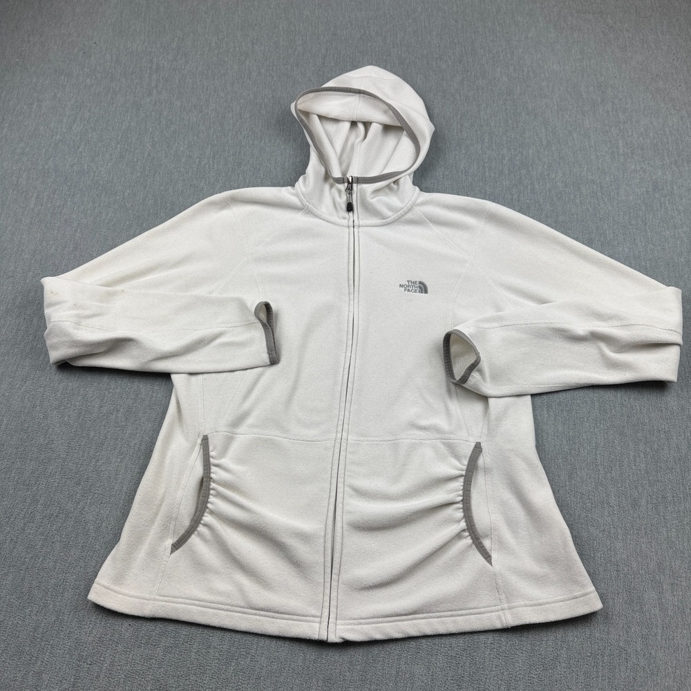 The North Face Hoodie Womens XL White Fleece Full‎ Zip Sweatshirt Pockets Active